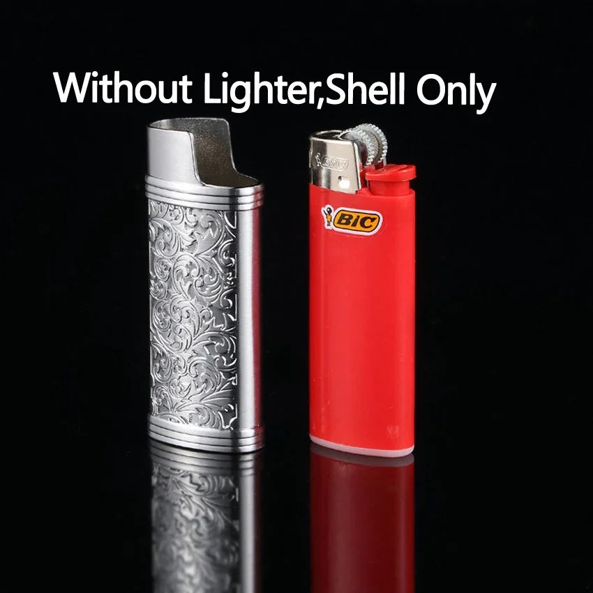 Creative Hollow Carved Gas Lighter Metal  Armor Shell Case For Bic J5 Lighters Polychrome Reusable alloy Protect Cover Man Gift