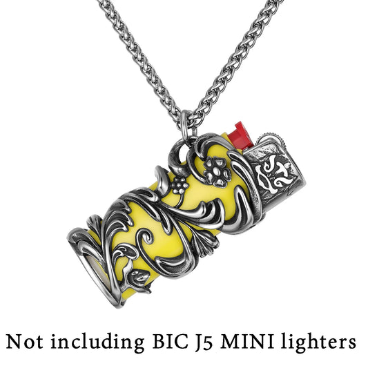 Creative Trend Pattern Hollow Crater Necklace for Small BIC J5 J25 Mini Lighter Titanium Steel Case Not including lighters